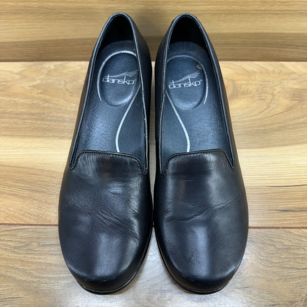 Dansko Olivia Black Leather Flats Womens 8 EU 38 Casual Slip On Walk Comfort